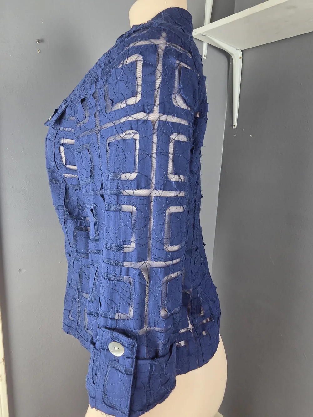 Ruby Rd. Navy Sheer Textured Button-Front Jacket - Picture 5 of 8